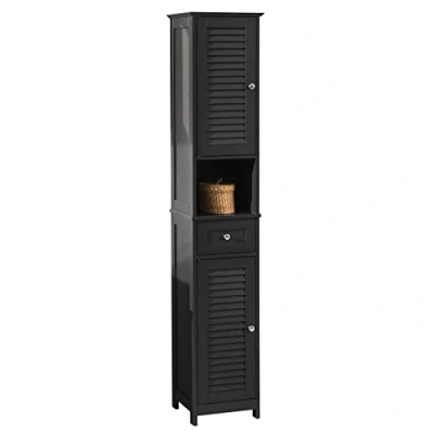 Image of SoBuy Bathroom Tall Cabinet Storage with 2 Shutter Doors Dark Grey W32 x D30 H170cm FRG236 DG