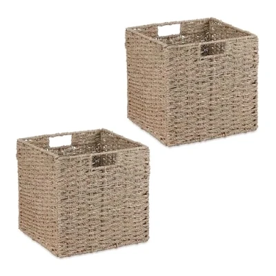 Image of Relaxdays Storage Basket, Set of 4, Seagrass, Woven Design, Organiser for Clothing &amp; Toys, 30x30x30 cm, Cube, Natural, Plant fibre