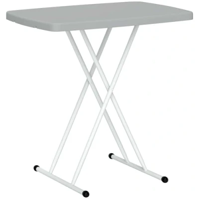 Image of Outsunny Portable Folding Coffee Table, Height Adjustable Garden Table Bistro with HDPE Top and Metal Frame for Balcony Poolside Deck, Charcoal Grey