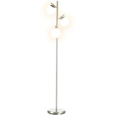 Image of HOMCOM 3 Light Tree Floor Lamps for Living Room, Modern Standing Lamp Bedroom with Globe Lampshade, Steel Base, (Bulb not Included), Silver