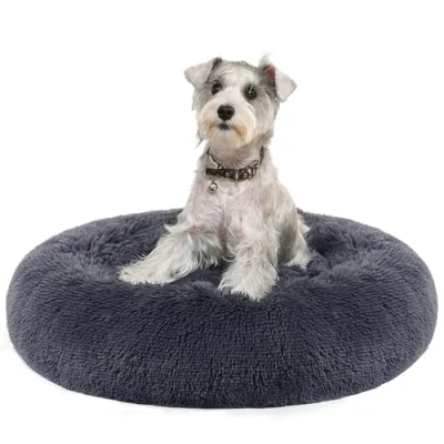 Image of Feandrea Dog Bed, Donut Cat Fluffy Calming Pet Bed with Removable, Washable Cover, Soft Long Plush, 70 cm, Dark Grey PGW039G02