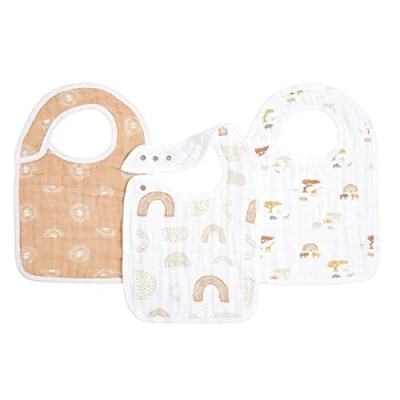 Image of aden + anais Snap Baby Bib, 100% Cotton Muslin, 3 Layer Burp Cloth, Super Soft &amp; Absorbent for Infants, Newborns and Toddlers, Adjustable with Snaps, Pack, keep rising