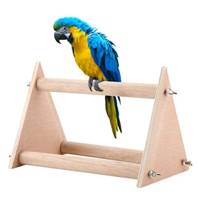 Image of Parrot Bird Perch Stand, Portable Funny Wooden Playstand Playground Play Gym for Cockatiels Conures African Greys Parakeets Finch Love Birds