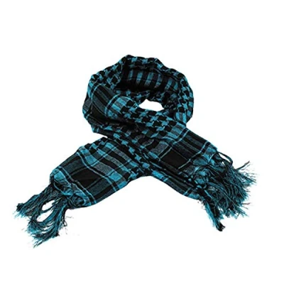Image of HshDUti Desert Shemagh Scarf Stylish Versatile Fashion for Men &amp; Women Plaid Military Tactical/Desert Keffiyeh Wrap Blue Peacock