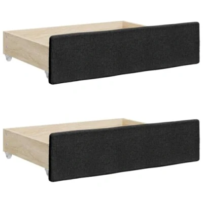 Image of &#039;vidaXL Bed Drawers 2 pcs Black Engineered Wood &amp; Fabric with Easy Glide Wheels, Bedroom Storage Under Solution, Assembly Required