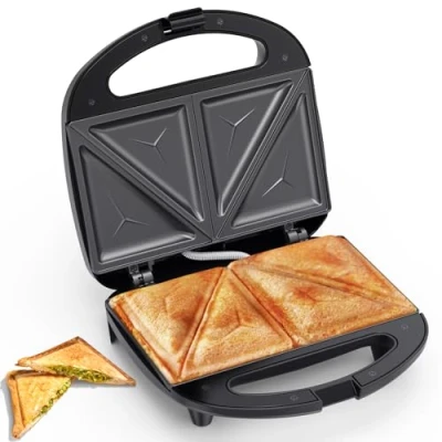 Image of Snailar 2 Slice Sandwich Toaster with Triangle Plates, Non Stick, PFOA Free, Cool Touch Handle, 750W, Black