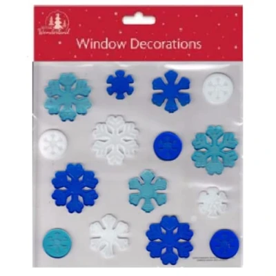 Image of SKYTE Christmas Xmas Window Stickers Gel Jelly Decals Decorations Multicoloured Clings Glass Santa Reindeer Snowman Penguin Snowflakes (Snowflakes), One Size