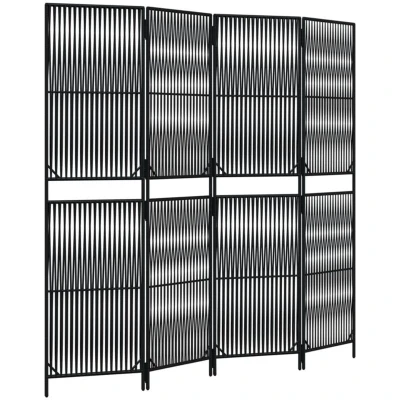 Image of vidaXL Room Divider 4 Panels Black Poly Rattan