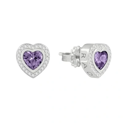 Image of Radley Womens Sterling Silver Purple Cubic Zirconia Heart Stone Set Stud Earrings