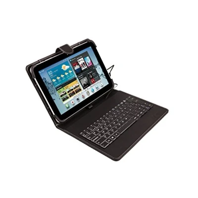 Image of Silver HT Universal case with QWERTY keyboard in Spanish for 9 to 11 inch tablets, micro USB/Type C cable