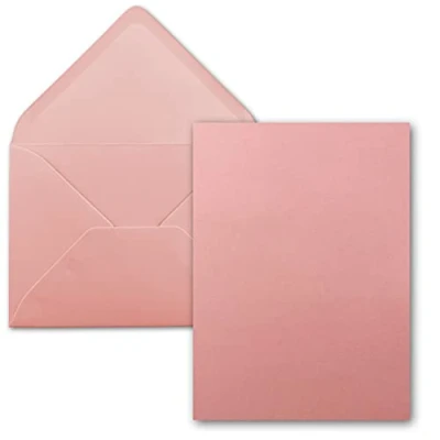 Image of Set of 25 Cards with Envelopes DIN A5 Single Cards, Dusky Pink, 14.8 x 21 cm C5 Envelopes, 15.4 22 Wet Adhesive
