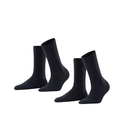Image of FALKE Women&#039;s Softmerino 2 Pack W SO Wool Cotton Plain Pairs Socks, Blue (Dark Navy 6379), 4 5
