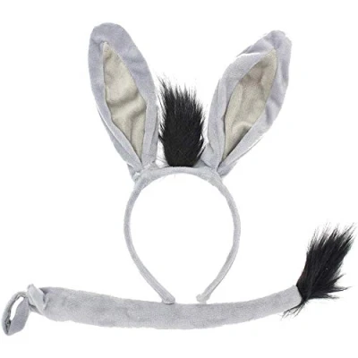 Image of Donkey Animal Ears and Tail Set Headband Fancy Dress Party Halloween eeyore Costume Book day Multi Animals Accessory on size fits all (DONKY)