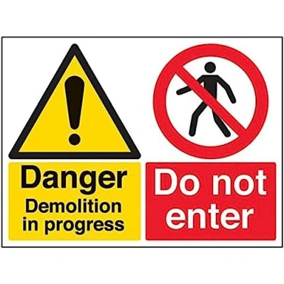 Image of VSafety Danger, Demolition In Progress. Do Not Enter Sign Landscape 400mm x 300mm Self Adhesive Vinyl