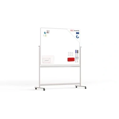 Image of ALLboards Mobile Whiteboard with Aluminium Frame 150x120cm, Revolving Magnetic Board Double Sided Dry Erase