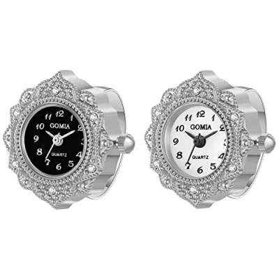 Image of JewelryWe Novelty Finger Watch Classic Gold Silver Plated Round Dial Quartz Rings Adjustable Rhinetsone Ring Watch, for Mothers Day