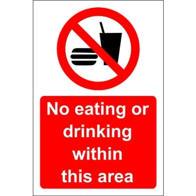 Image of No eating or drinking within this area Safety sign 1.2mm Rigid plastic 300mm x 200mm