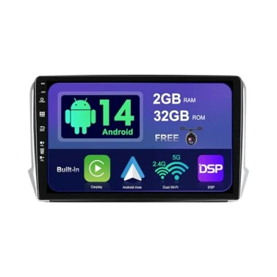 Image of SXAUTO Android 13 IPS Car Stereo For Peugeot 208/2008 (2012 2018) 2G+32G Wireless CarPlay/Android Auto REAR Camera Free 10.1 Inch 2 Din DAB Steering Wheel 4G WiFi Bluetooth Fast boot