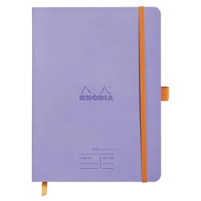 Image of RHODIA 117789C Meeting Iris Flexible Notebook A5+ Pre Printed Date/Notes/Action 160 Detachable Pages 90G Clairefontaine Paper Bookmark, Pencil Holder Faux Leather Cover Rhodiarama