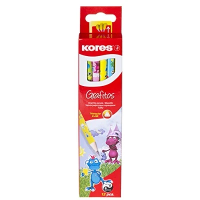 Image of Kores Pencils Set with End Dipped Fantasy Grafitos for Kids, HB, Soft, Triangular Drawing Pencils, HB Pencil Set, Art Supplies, Office Supplies Pack of 12