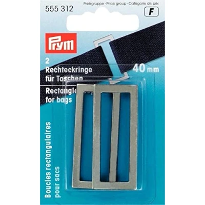 Image of Prym Antique Silver coloured 40mm Rectangle Loops for Bags &amp; Straps (2pc), Metal, 9.5 x 6 0.5 cm
