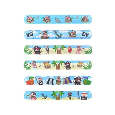 Image of HENBRANDT 1x Pirate Snap Bracelet for Kids Party Bag Fillers Slap Band Boys and Girls Wristband