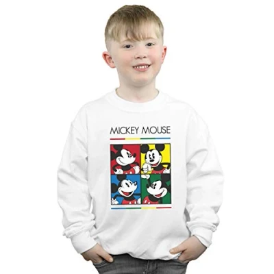 Image of Disney Boys Mickey Mouse Square Colour Sweatshirt White 5 6 Years