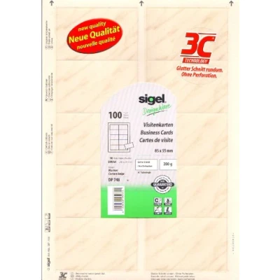 Image of Sigel Print Your Own Business Cards DP748 Beige Carrara Marble Background Design, Finely Perforated, 10 A4 Sheets, 200g, 100