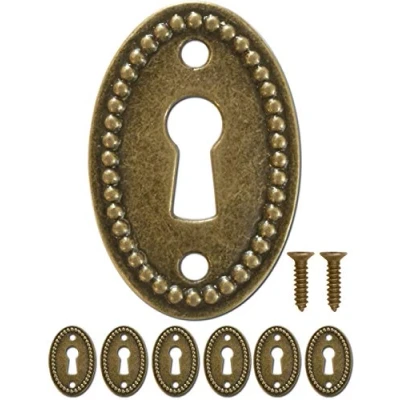 Image of FUXXER® 6 x Antique Key Signs, Lock Rosettes, Vintage Brass Design, 37 24 mm