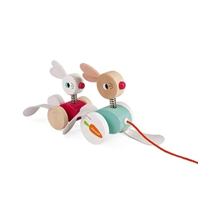 Image of Janod J08207 Wooden Pull Along Rabbit Family