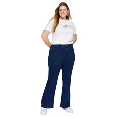Image of Trendyol FeMan Plus Size High Waist Flare Leg Jeans Indigo