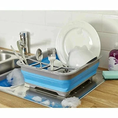 Image of GEEZY Collapsible Folding Silicone Dish Drainer Camping Caravan Boat Drying Rack