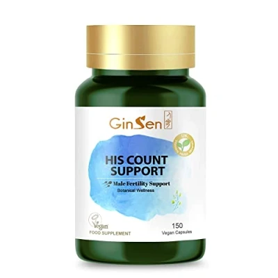 Image of GinSen His Count Support for Men, Male Fertility Supplement, Added Vitamins &amp; Herb Extract, 150 Capsules, Vegan Approved, Made in UK