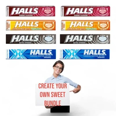 Image of Halls Sugar Free Clearing Menthol Action Sweets Bundle Create Your Own Choose from Citrus Mix, Cherry, Original, Extra Strong 8 x 32g