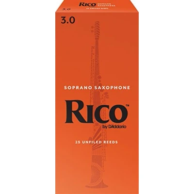 Image of D’Addario Woodwinds Rico Soprano Sax Reeds Saxophone Crafted for Beginners, Students, Educators Strength 3.0, Pack of 25