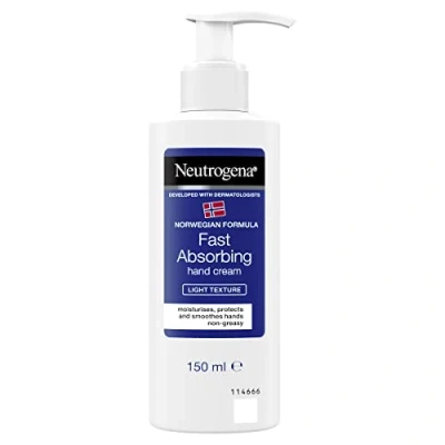 Image of Neutrogena Norwegian Formula Fast Absorbing Hand Cream (1x 150ml), Lightweight and Non Greasy for Dry Hands, Nourishing to Support Softer Skin, Suitable Sensitive Skin