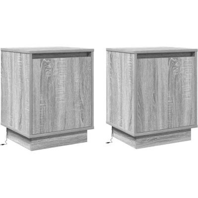 Image of vidaXL Bedside Cabinets with LED Lights 2 pcs Grey Sonoma 39x34,5x50 cm