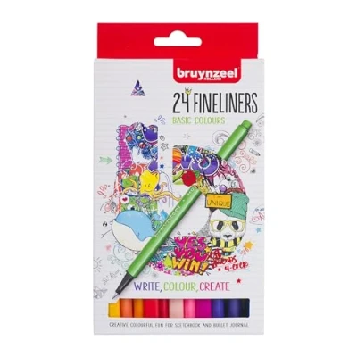 Image of Bruynzeel Fineliner Set of 24 Colors Pens for Writing, Drawing, Bullet Journaling, Coloring Books Adults