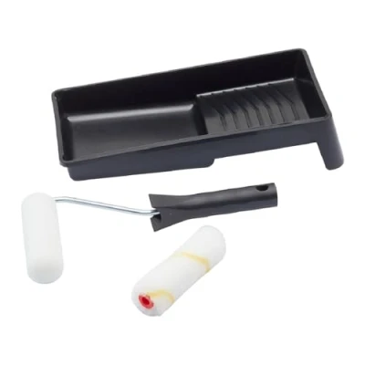 Image of Fit for The Job 4 pc Multi Surface Mini Paint Roller Set Painting with Emulsion, Gloss, Satin, Small and Tray Walls, Ceilings, Wood, Metal, inch Set,