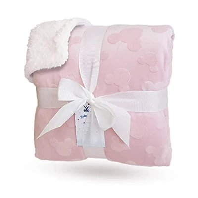 Image of eYone Large Receiving Sherpa Baby Blanket Double Layer Fleece for Nursery Cot and Pram (Pink, 80x110cm)