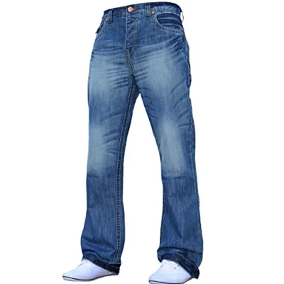 Image of BNWT New Mens Bootcut Flared Big King Size Wide Leg Blue Denim Jeans All Waist Light Wash A42 34W X 34L