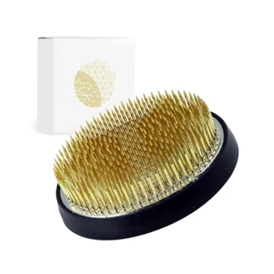 Image of Wazakura 80mm Round Brass Ikebana Kenzan Flower Pin Frog Made in Japan, Japanese Floral Arrangement Tool Holder for Vase and Container