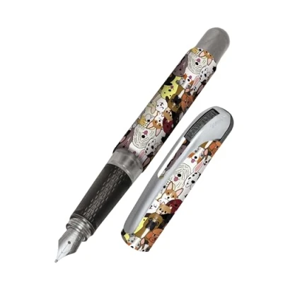 Image of Online fountain pen College Fluffy Dogs, ink for right handers, ergonomic grip, iridium nib medium, standard cartridges, incl. combi cartridge blue, allergy sufferers
