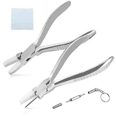 Image of SPEEDWOX Eyeglasses Frame Pliers 6 Inches Round Nose Nylon Jaw and Flat Adjusting Eyeglass Arms Plier 2 Pieces Set Glasses Repair Assembling Tools Pads Arm