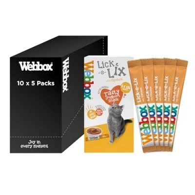 Image of Webbox Lick e Lix Cat Treats, Chicken Kitten Friendly, Grain and Gluten Free, No Artificial Preservatives or Colours (10 x 5 Packs)