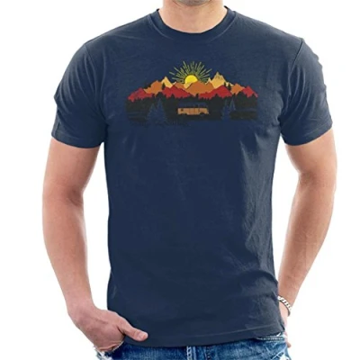 Image of Volkswagen Camper Mountain Sunrise Men&#039;s T Shirt Navy Blue