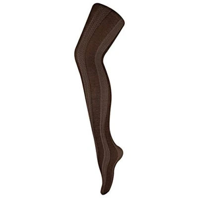 Image of Sock Snob Ladies Thick Coloured 80 Denier Opaque Patterned Winter Fashion Tights (8 14 UK 36&quot;/42&quot;, Stripe Brown)
