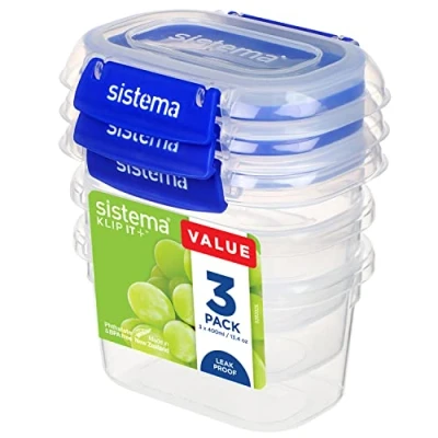 Image of Sistema KLIP IT PLUS Food Storage Containers 400 ml 3 Piece Airtight Set Leak Proof Seal Easy Locking Clips Recyclable with TerraCycle® BPA Free
