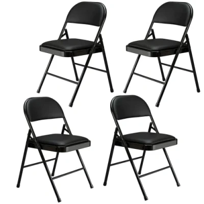 Image of Folding Faux Leather Chair Padded Event Seats Metal Frame Foldable chair, Easy Storage Comfortable Seat for Home, Dining &amp; Office Computer Desk Chairs (Black) (4)