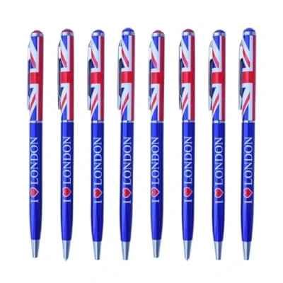 Image of Souvenirs London Pen I Love Pen, Union Jack Flag Set of 8 Pens British UK UJ England